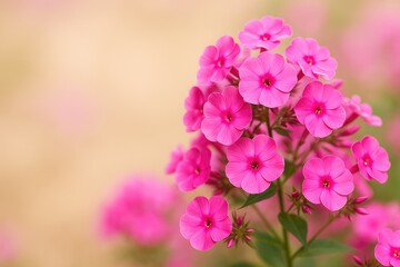 Fototapeta premium Vivid and fashionable backdrop featuring pink phlox blossoms with a softly blurred background and space for vertical text