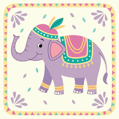 Fototapeta premium A Festive Purple Elephant Adorned with Colorful Traditional Indian Wedding Decorations