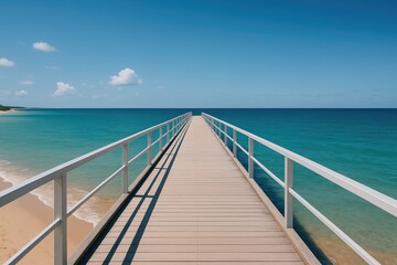 Seaside walkway extending over the water bridge