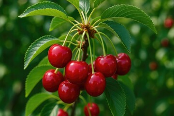 Obraz premium Detailed view of cherry fruits on trees