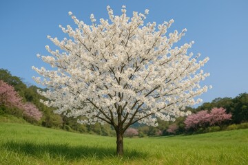 Fototapeta premium Blooming cherry blossoms in a scenic Taiwanese countryside