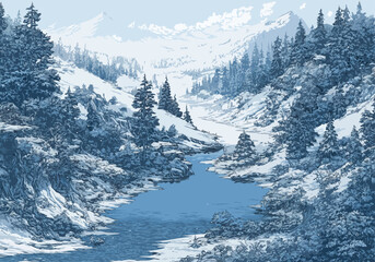 snow mountain and forest