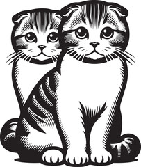 Scottish Fold Cat Vector in black and white