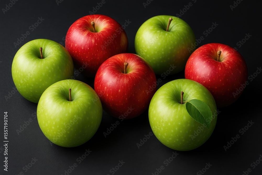 Poster Red and green apples displayed against a dark backdrop