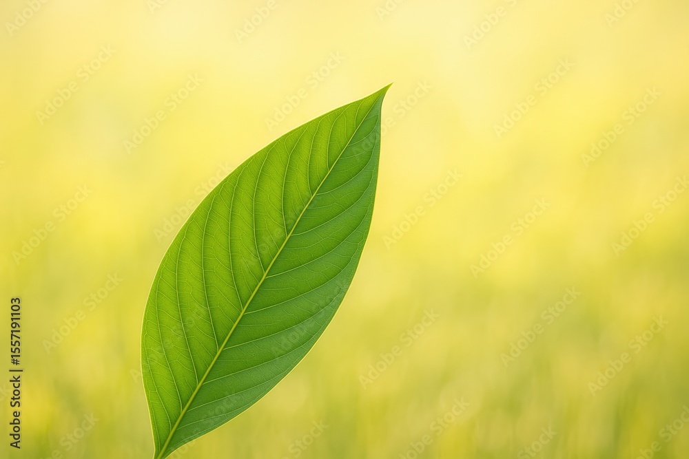 Poster light background with a green leaf motif