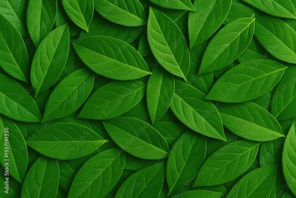 Poster eco-friendly flat lay with lush greenery background showcasing natural leaf patterns