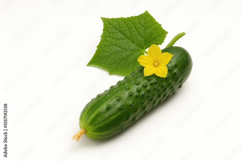 Poster fresh green cucumber displayed on a plain white backdrop