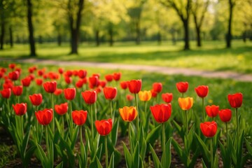 Springtime floral display in park