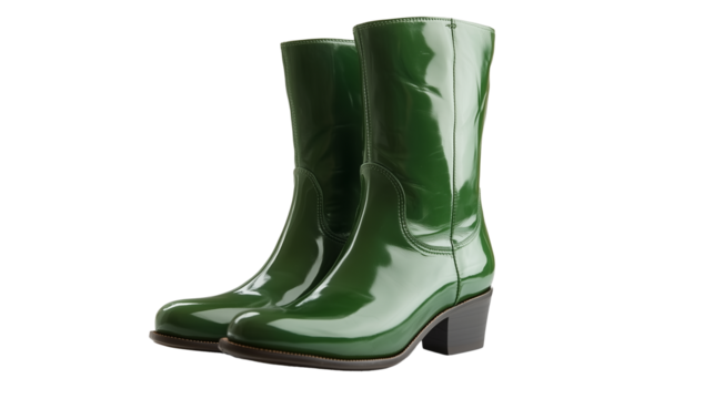 Gross green leather women ankle boot isolated on transparent background, PNG