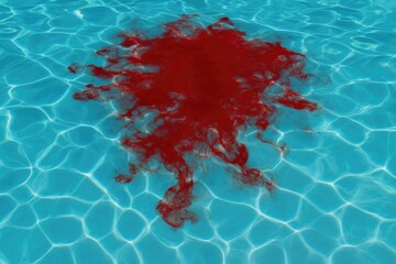 Blood staining the water surface