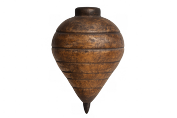 Vintage wooden spinning top twirling against transparent background, evoking playful childhood memories and traditional toy charm