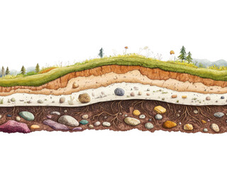 Geological cross-section illustration nature png with transparent background cutout elements colorful landscape view