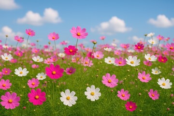 Vivid Cosmos Blooms in Full Glory Across the Meadow