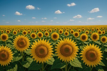 Obraz premium Sunflower field beneath a clear blue sky