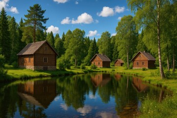 Obraz premium Woodland settlements in rural areas