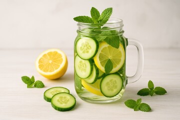 Fototapeta premium Refreshing cucumber, lemon, and mint infused water for a healthy lifestyle