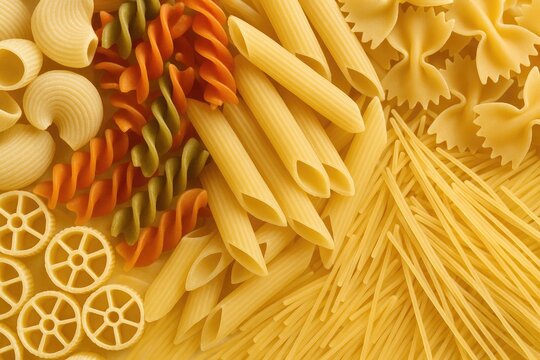 Close-up of various pasta types from a macro perspective