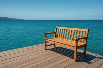 Empty wooden bench overlooking the water on the dock
