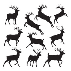 Deer Silhouette Vector on White Background – Minimalist Wildlife Design-deer silhouette, deer vector, deer head silhouette, wild animal silhouette, minimalist deer, stag silhouette, deer antlers.