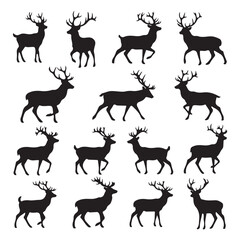 Deer Silhouette Vector on White Background – Minimalist Wildlife Design-deer silhouette, deer vector, deer head silhouette, wild animal silhouette, minimalist deer, stag silhouette, deer antlers.