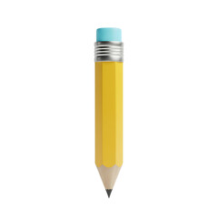 A single sharp yellow hexagonal pencil with a silver ferrule and a light blue eraser isolated on a white background