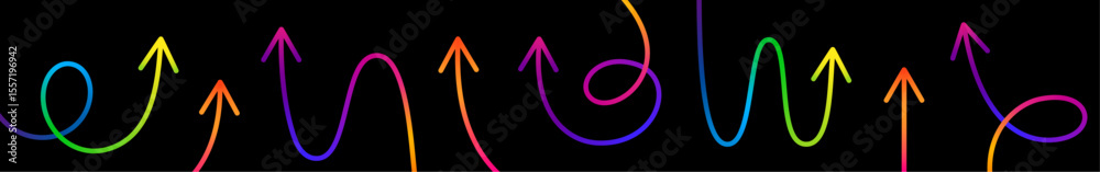Poster Abstract Color Gradient Arrows Set. Vector Growth and Swirl Line Arrows.