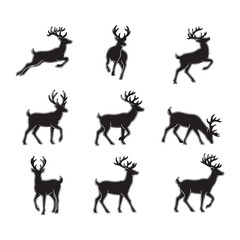 Deer Silhouette Vector on White Background – Minimalist Wildlife Design-deer silhouette, deer vector, deer head silhouette, wild animal silhouette, minimalist deer, stag silhouette, deer antlers.