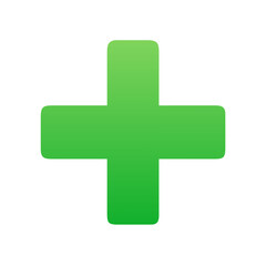 Obraz premium Minimalist vector icon of a green medical cross, isolated on white background, clean flat design, simple health care symbol