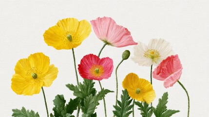 Fototapeta premium Colorful poppies sway whimsically, invoking Persian Nowruz renewal and Victorian floriography's secret garden tales