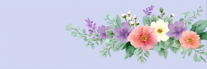 Fototapeta premium Whimsical watercolor florals dance upon lavender dreams, evoking springtime Ottomans' Tulip Festival and Korean Sesi Ggot Nori festivity