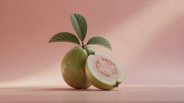 Guava fruit still life closeup of whole and sliced guava
