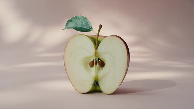 Halved apple pink background clean minimalist food photography