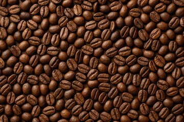 Fototapeta premium Coffee beans spread on a surface from an overhead perspective