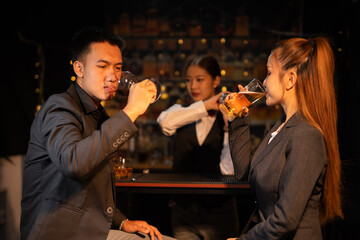 Couples celebrate birthday parties and holidays, happy life at night at nightclub