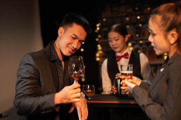 Couples celebrate birthday parties and holidays, happy life at night at nightclub