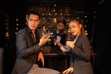 Couples celebrate birthday parties and holidays, happy life at night at nightclub
