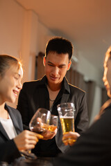 Group of female friends celebrating a holiday party, meeting, celebration, nightlife at a nightclub.