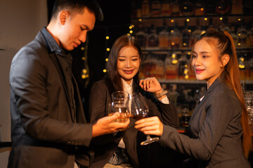 Group of female friends celebrating a holiday party, meeting, celebration, nightlife at a nightclub.