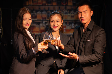 Group of female friends celebrating a holiday party, meeting, celebration, nightlife at a nightclub.