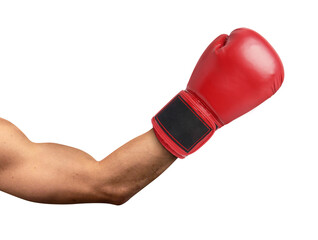 Arm extended wearing red boxing glove on transparent background png