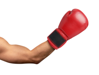 Arm extended wearing red boxing glove on transparent background png
