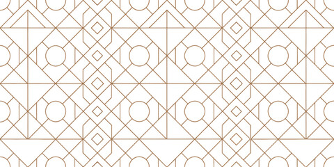 Fototapeta premium Geometric Patterns: A seamlessly repeating geometric pattern, expertly crafted with intersecting lines, circles, and diamond shapes, showcasing precision and design aesthetics.