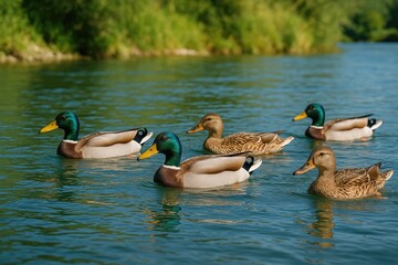 Obraz premium Waterfowl gliding across the stream