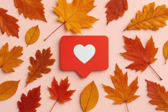 Audience Feedback Featuring a Like Button and Fall Leaves on a Pink Backdrop