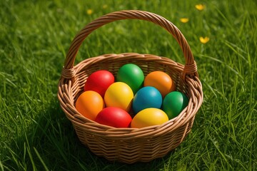 Vibrant Easter eggs arranged in a container
