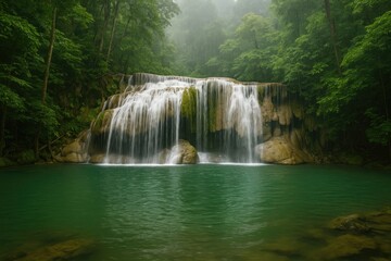 Fototapeta premium Verdant waters cascading at the Erawan Waterfall