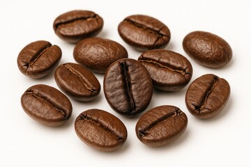 Obraz premium Detailed macro shot of coffee beans on a plain white backdrop