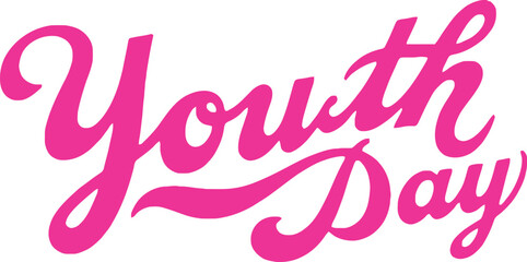 Bright pink youth day calligraphy text isolated on white background