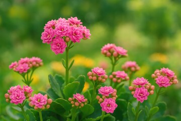 Detailed view of a vibrant pink kalanchoe flowering in the garden