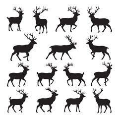 Deer Silhouette Vector on White Background – Minimalist Wildlife Design-deer silhouette, deer vector, deer head silhouette, wild animal silhouette, minimalist deer, stag silhouette, deer antlers.